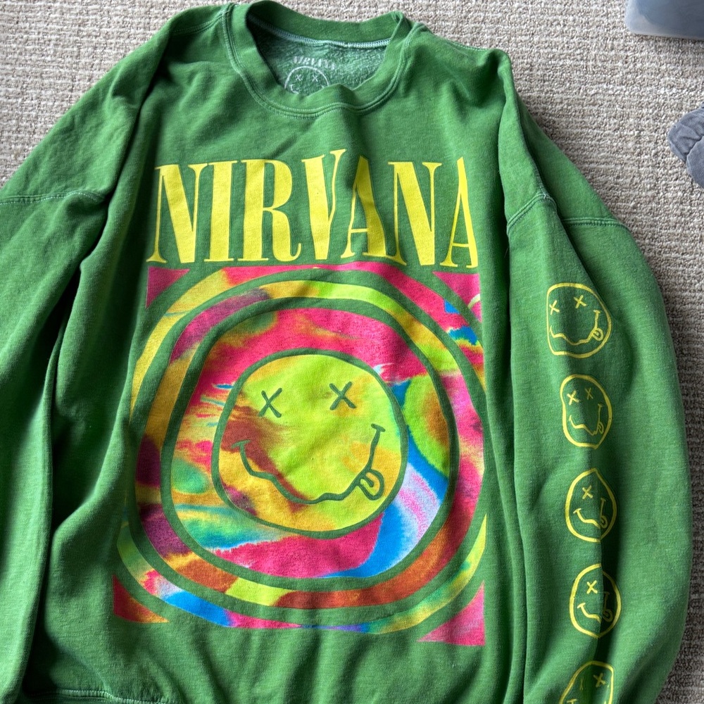 Urban Outfitters Green Nirvana Sweatshirt with Colorful Graphic